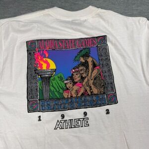 Gecko Hawaii T-Shirt Mens Large White 1992 Aloha State Games Athlete Vintage USA